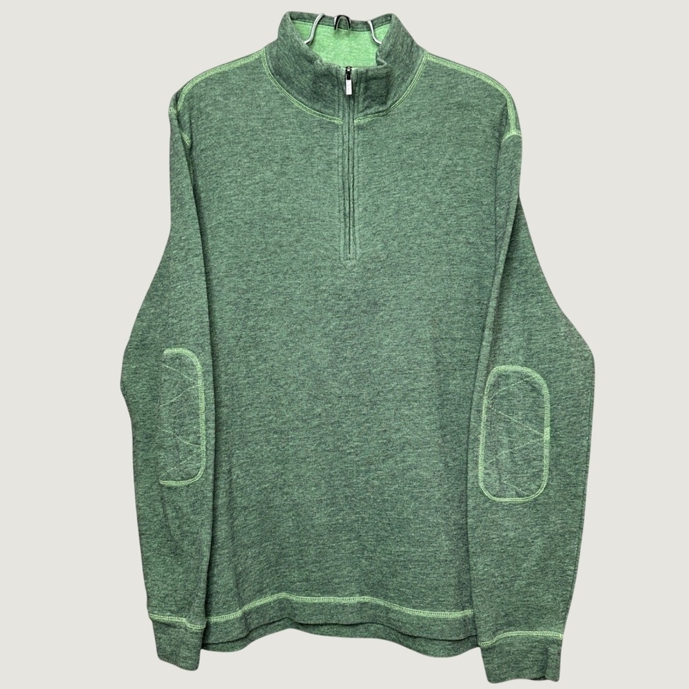 Bugatchi Uomo Men's Green Quarter Zip Pullover Sweater Long Sleeve Size L Casual